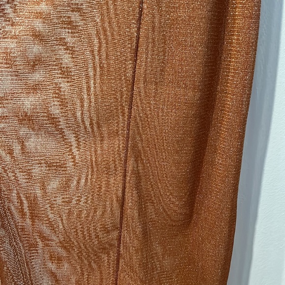 Free People Mesh Sheer Sparkle Metallic Bronze Slip Midi Dress NWOT - Picture 6 of 11